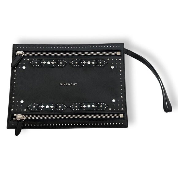 Givenchy black leather studded clutch bag